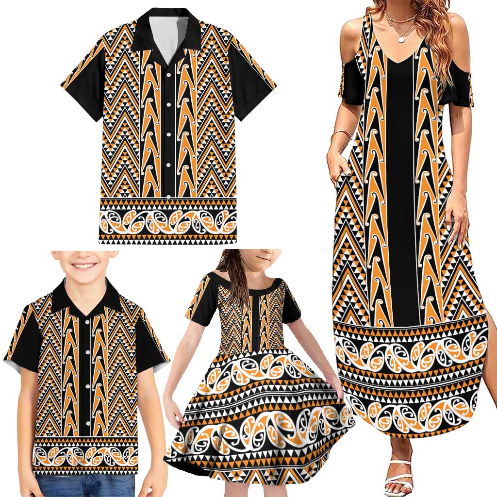 New Zealand Maori Niho Taniwha Family Matching Summer Maxi Dress and Hawaiian Shirt Karaka Mangopare and Puhoro Pattern LT9 - Polynesian Pride