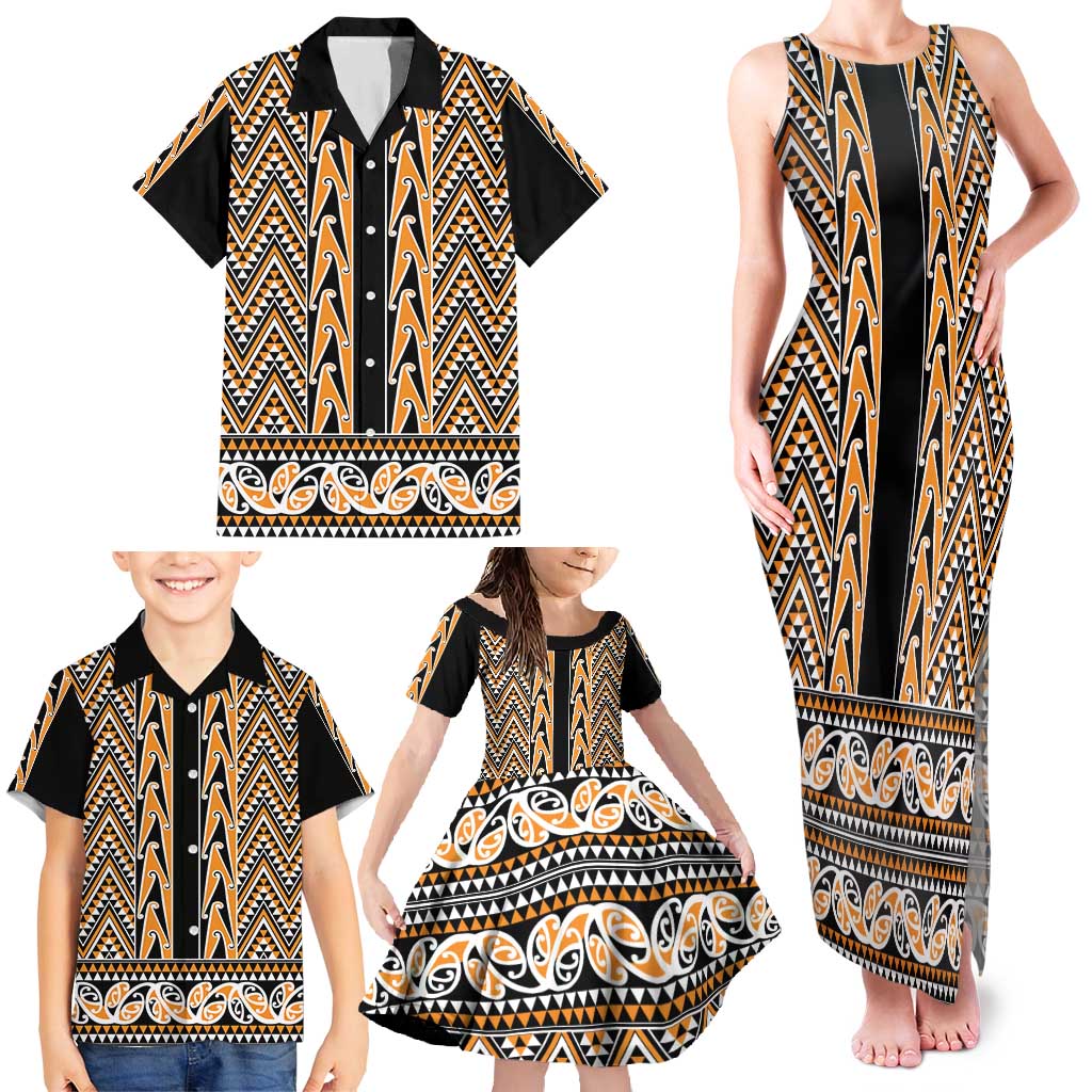 New Zealand Maori Niho Taniwha Family Matching Tank Maxi Dress and Hawaiian Shirt Karaka Mangopare and Puhoro Pattern LT9 - Polynesian Pride