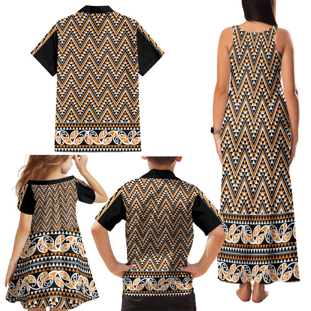 New Zealand Maori Niho Taniwha Family Matching Tank Maxi Dress and Hawaiian Shirt Karaka Mangopare and Puhoro Pattern LT9 - Polynesian Pride