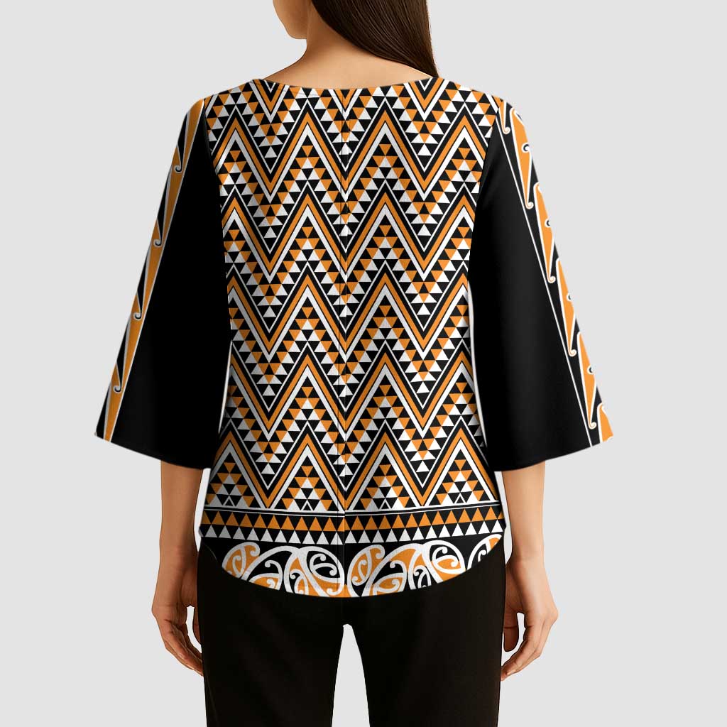 New Zealand Maori Niho Taniwha Kimono Sleeve Blouse Karaka Mangopare and Puhoro Pattern - Polynesian Pride