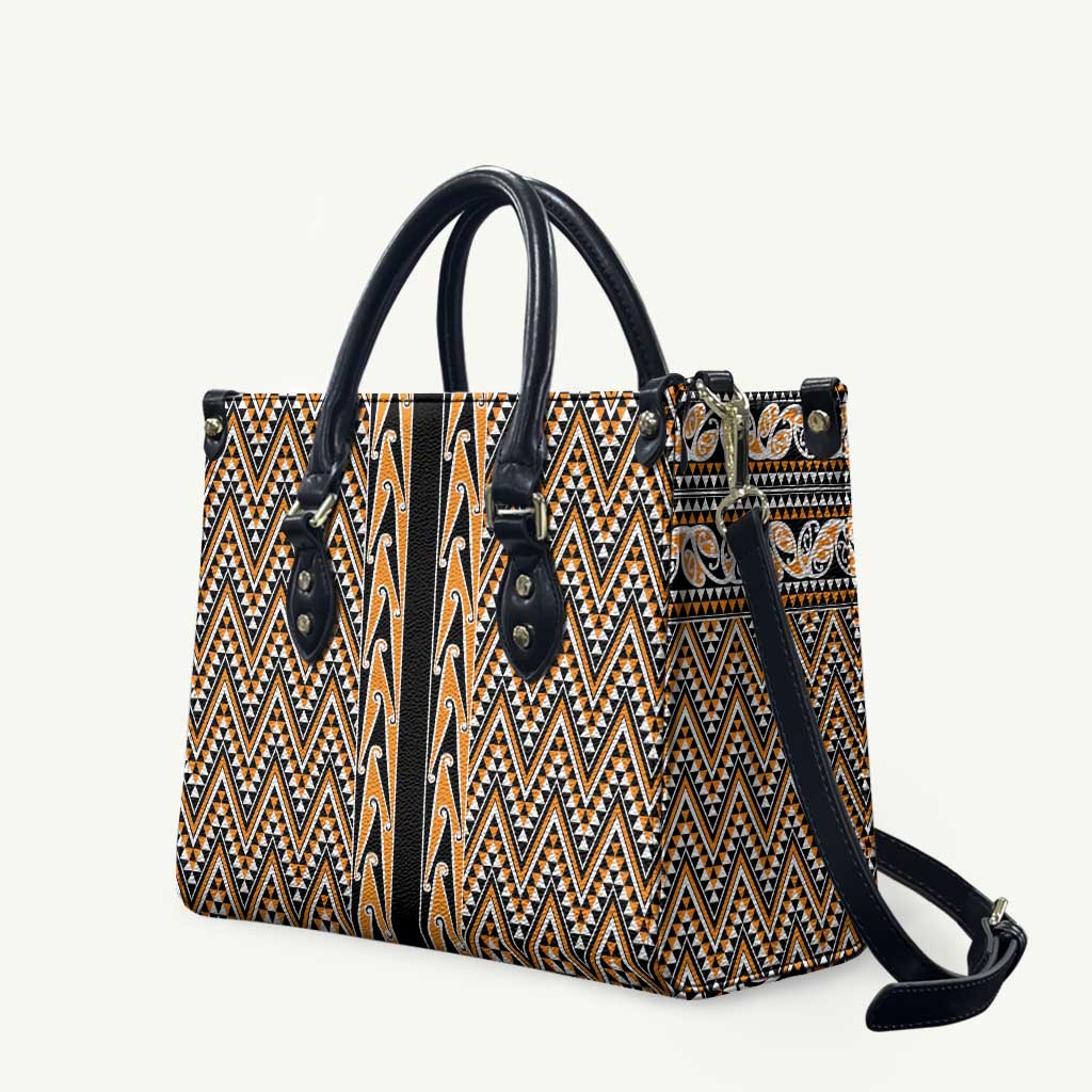 New Zealand Maori Niho Taniwha Leather Bag Karaka Mangopare and Puhoro Pattern LT9 Gold - Polynesian Pride