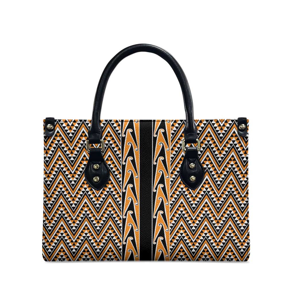 New Zealand Maori Niho Taniwha Leather Bag Karaka Mangopare and Puhoro Pattern LT9 - Polynesian Pride