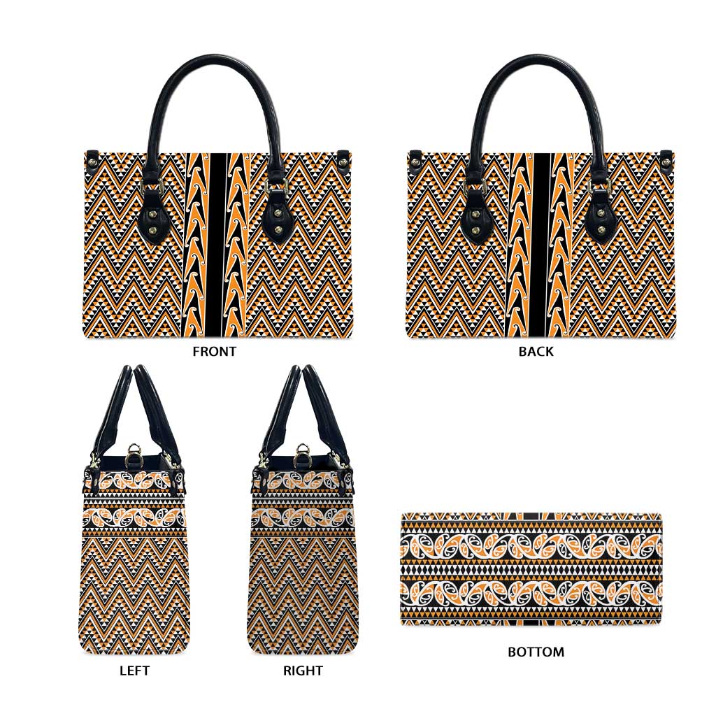 New Zealand Maori Niho Taniwha Leather Bag Karaka Mangopare and Puhoro Pattern LT9 - Polynesian Pride