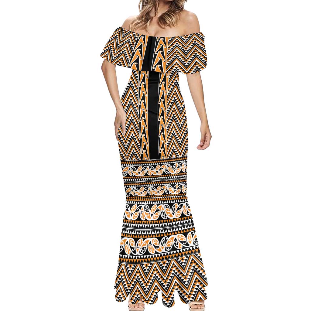 New Zealand Maori Niho Taniwha Mermaid Dress Karaka Mangopare and Puhoro Pattern