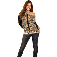 New Zealand Maori Niho Taniwha Off Shoulder Sweater Karaka Mangopare and Puhoro Pattern LT9 - Polynesian Pride