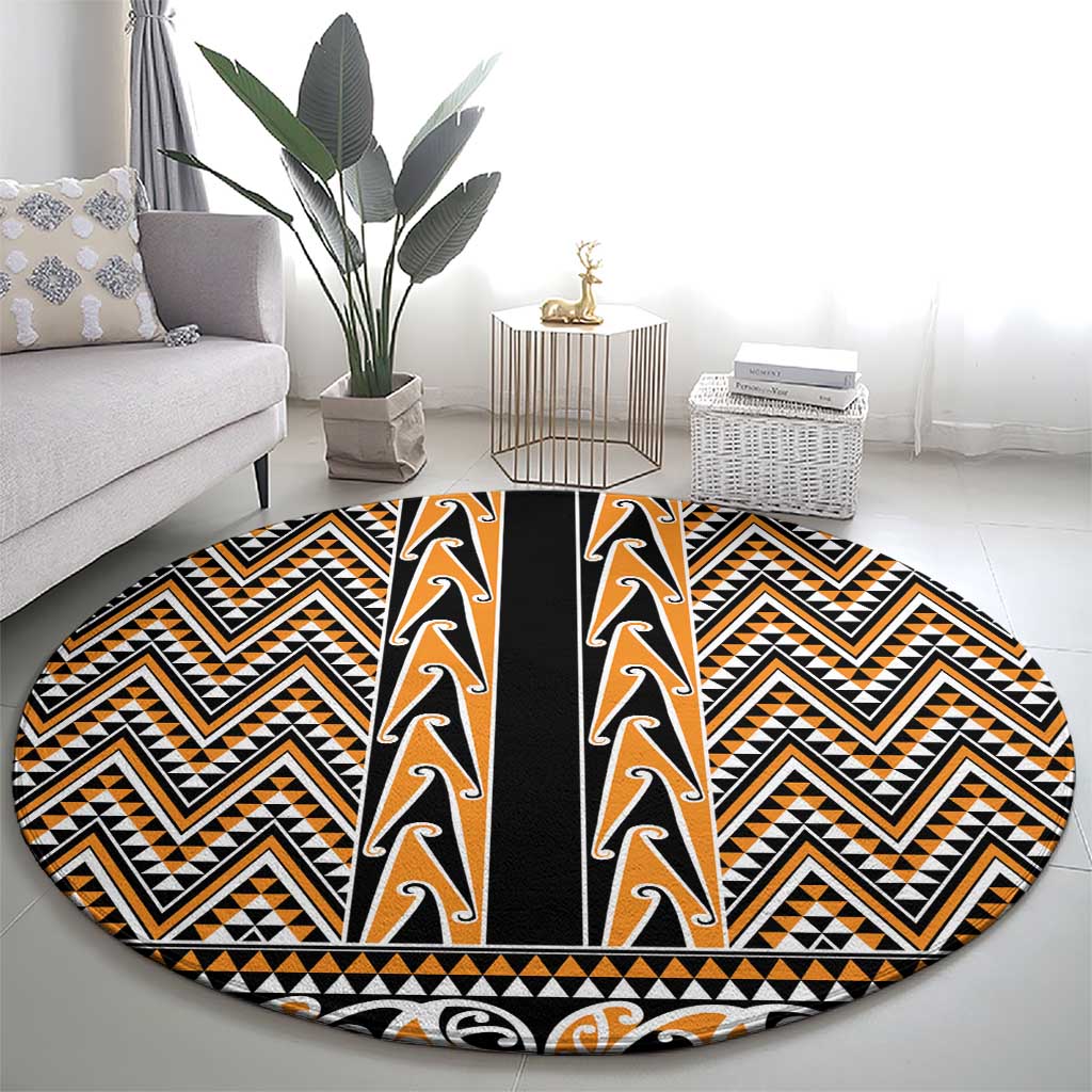 New Zealand Maori Niho Taniwha Round Carpet Karaka Mangopare and Puhoro Pattern LT9 - Polynesian Pride