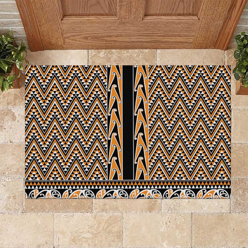 New Zealand Maori Niho Taniwha Rubber Doormat Karaka Mangopare and Puhoro Pattern