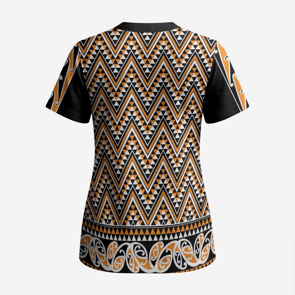 New Zealand Maori Niho Taniwha Scrub Top Karaka Mangopare and Puhoro Pattern - Polynesian Pride