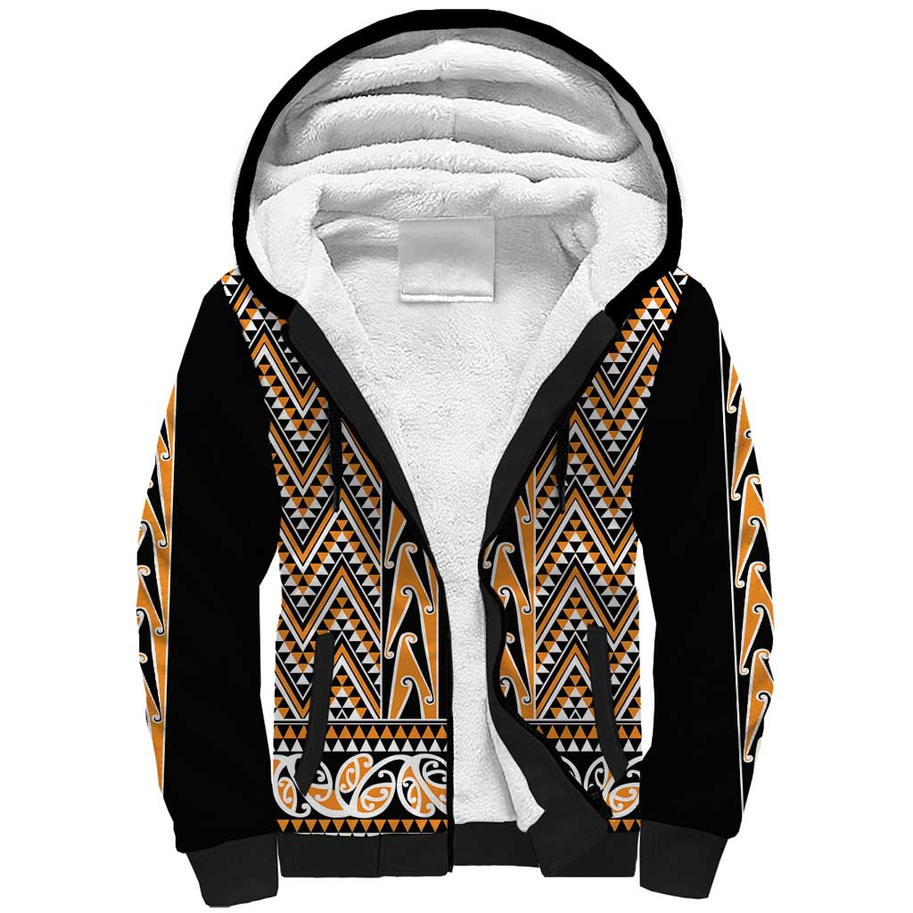New Zealand Maori Niho Taniwha Sherpa Hoodie Karaka Mangopare and Puhoro Pattern LT9 Unisex Gold - Polynesian Pride