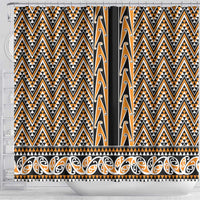 New Zealand Maori Niho Taniwha Shower Curtain Karaka Mangopare and Puhoro Pattern