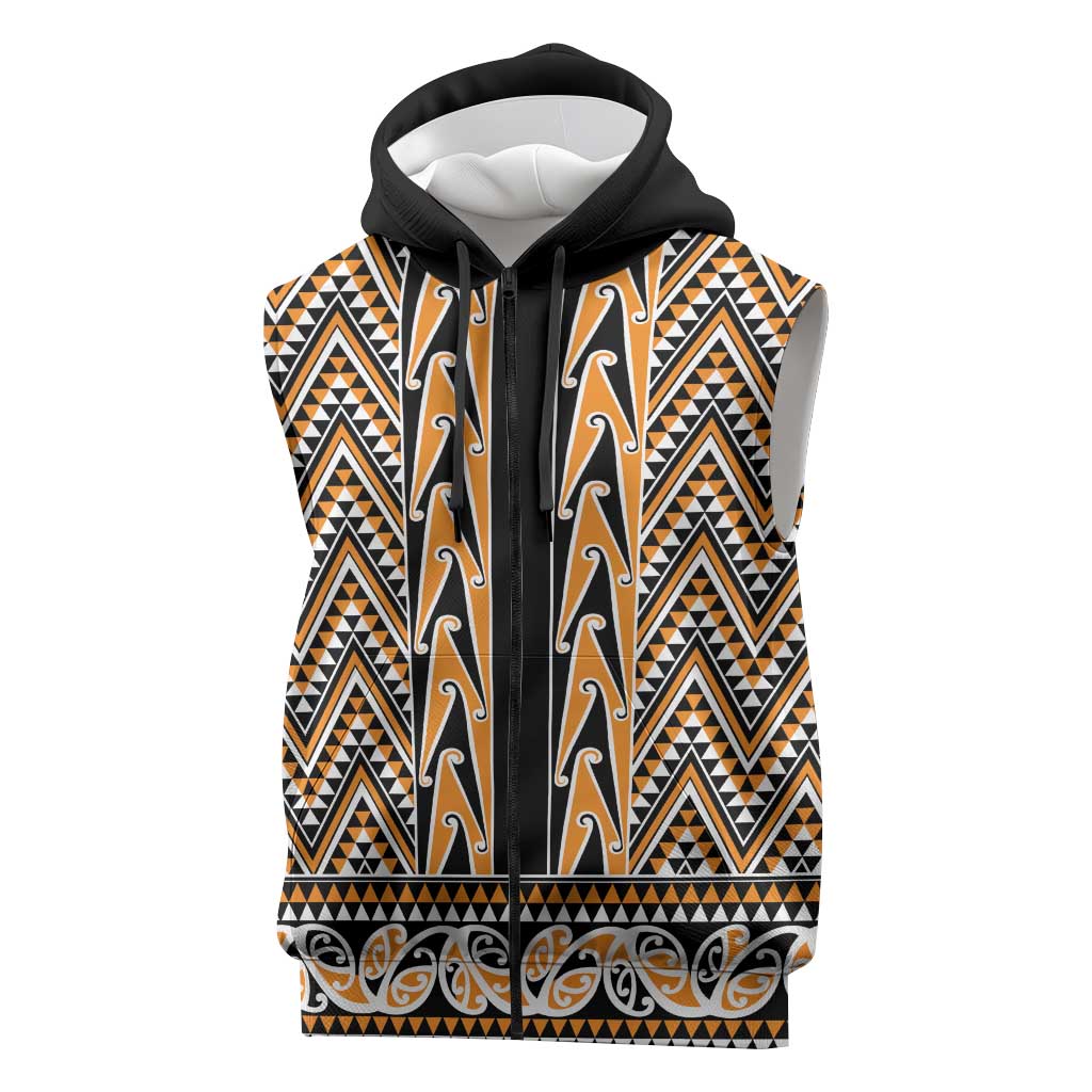 New Zealand Maori Niho Taniwha Sleeveless Zip Hoodie Karaka Mangopare and Puhoro Pattern - Polynesian Pride