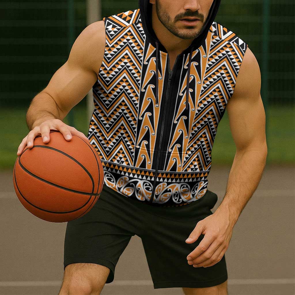 New Zealand Maori Niho Taniwha Sleeveless Zip Hoodie Karaka Mangopare and Puhoro Pattern - Polynesian Pride