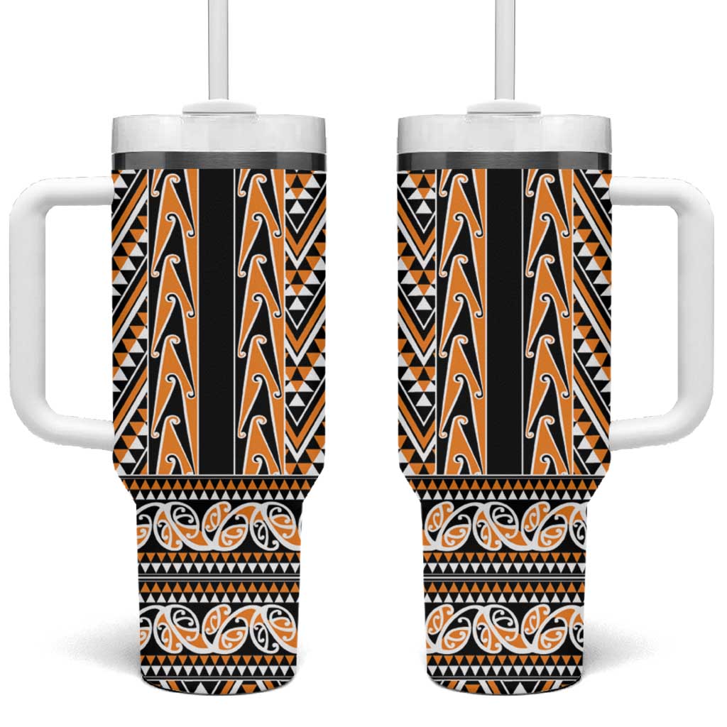 New Zealand Maori Niho Taniwha Tumbler With Handle Karaka Mangopare and Puhoro Pattern
