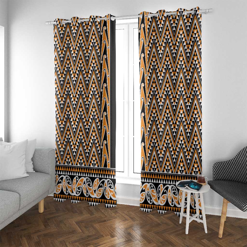 New Zealand Maori Niho Taniwha Window Curtain Karaka Mangopare and Puhoro Pattern LT9 With Grommets Gold - Polynesian Pride