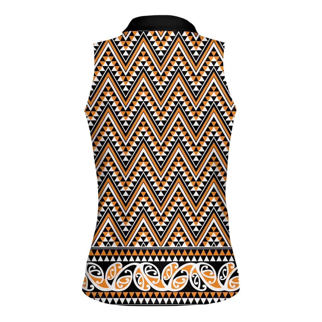 New Zealand Maori Niho Taniwha Women Sleeveless Polo Shirt Karaka Mangopare and Puhoro Pattern