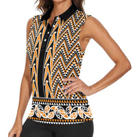 New Zealand Maori Niho Taniwha Women Sleeveless Polo Shirt Karaka Mangopare and Puhoro Pattern
