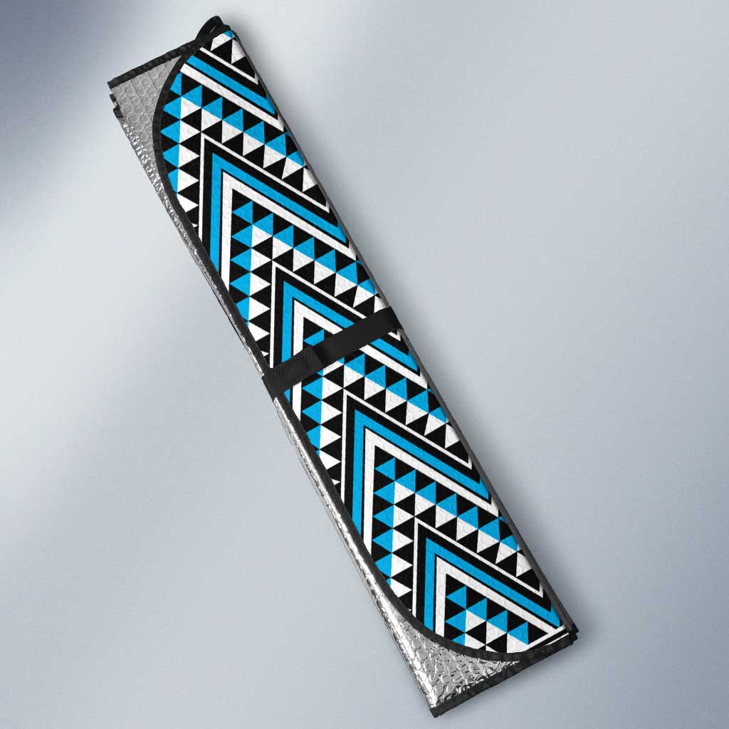 New Zealand Maori Niho Taniwha Auto Sun Shade Kikorangi Mangopare and Puhoro Pattern - Polynesian Pride