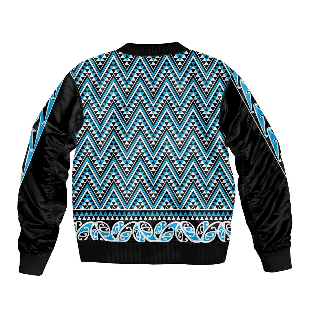 New Zealand Maori Niho Taniwha Bomber Jacket Kikorangi Mangopare and Puhoro Pattern LT9 - Polynesian Pride