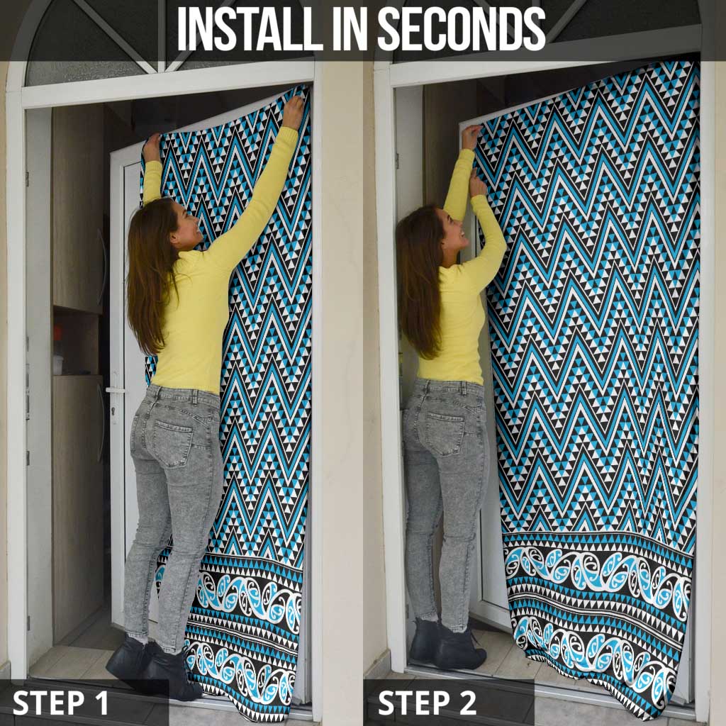 New Zealand Maori Niho Taniwha Door Cover Kikorangi Mangopare and Puhoro Pattern - Polynesian Pride