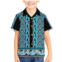 New Zealand Maori Niho Taniwha Family Matching Mermaid Dress and Hawaiian Shirt Kikorangi Mangopare and Puhoro Pattern LT9 Son's Shirt Blue - Polynesian Pride