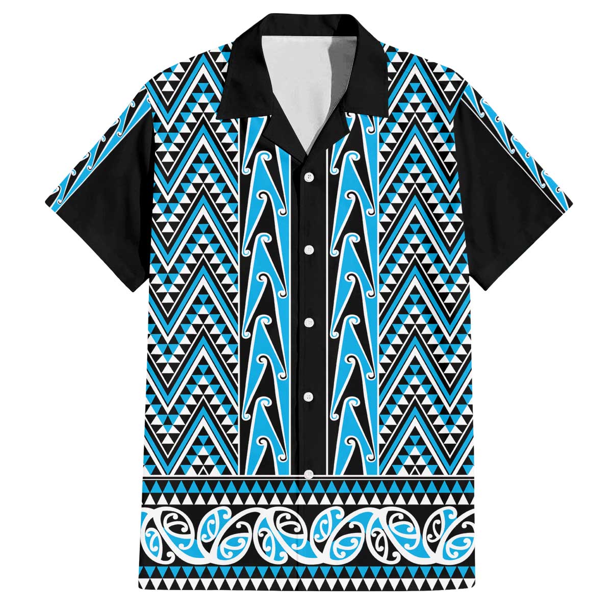 New Zealand Maori Niho Taniwha Family Matching Off The Shoulder Long Sleeve Dress and Hawaiian Shirt Kikorangi Mangopare and Puhoro Pattern LT9 Dad's Shirt - Short Sleeve Blue - Polynesian Pride