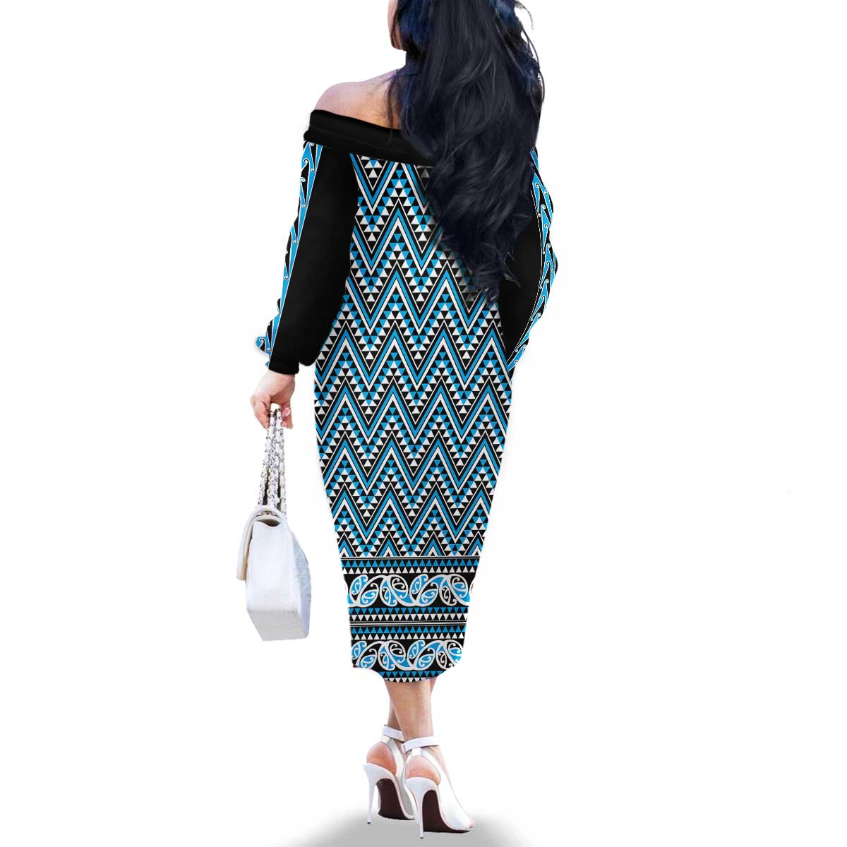 New Zealand Maori Niho Taniwha Family Matching Off The Shoulder Long Sleeve Dress and Hawaiian Shirt Kikorangi Mangopare and Puhoro Pattern LT9 - Polynesian Pride