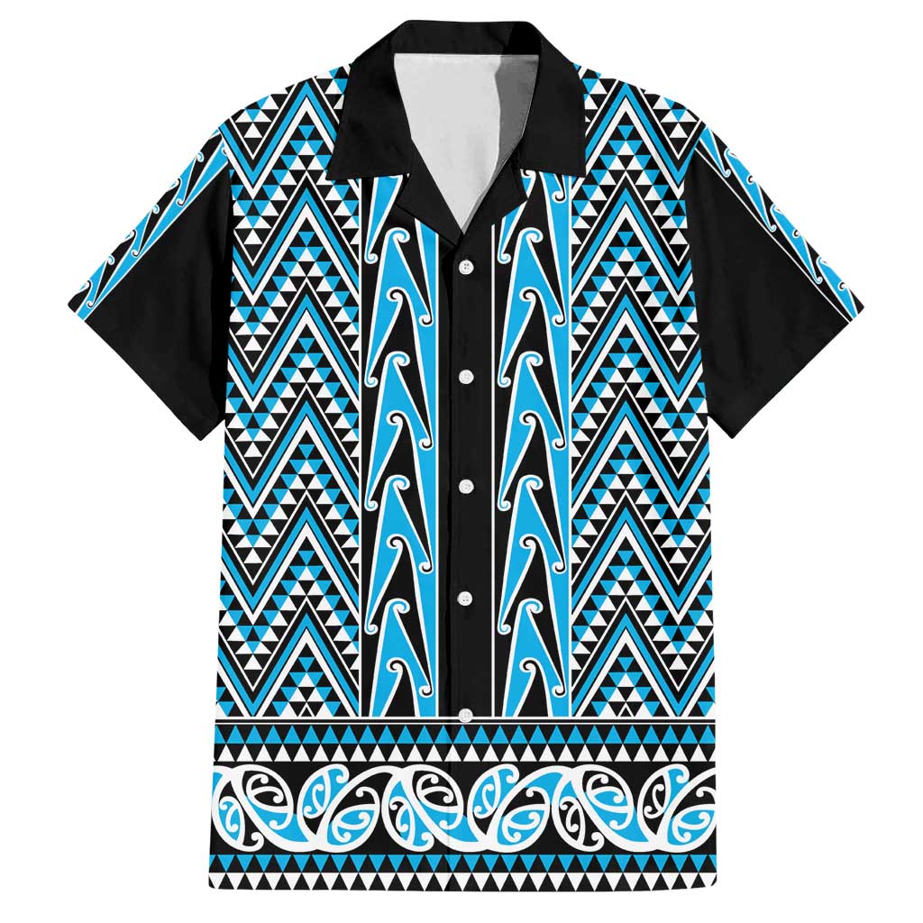 New Zealand Maori Niho Taniwha Family Matching Off Shoulder Short Dress and Hawaiian Shirt Kikorangi Mangopare and Puhoro Pattern LT9 Dad's Shirt - Short Sleeve Blue - Polynesian Pride