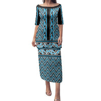 New Zealand Maori Niho Taniwha Family Matching Puletasi and Hawaiian Shirt Kikorangi Mangopare and Puhoro Pattern LT9 Mom's Dress Blue - Polynesian Pride