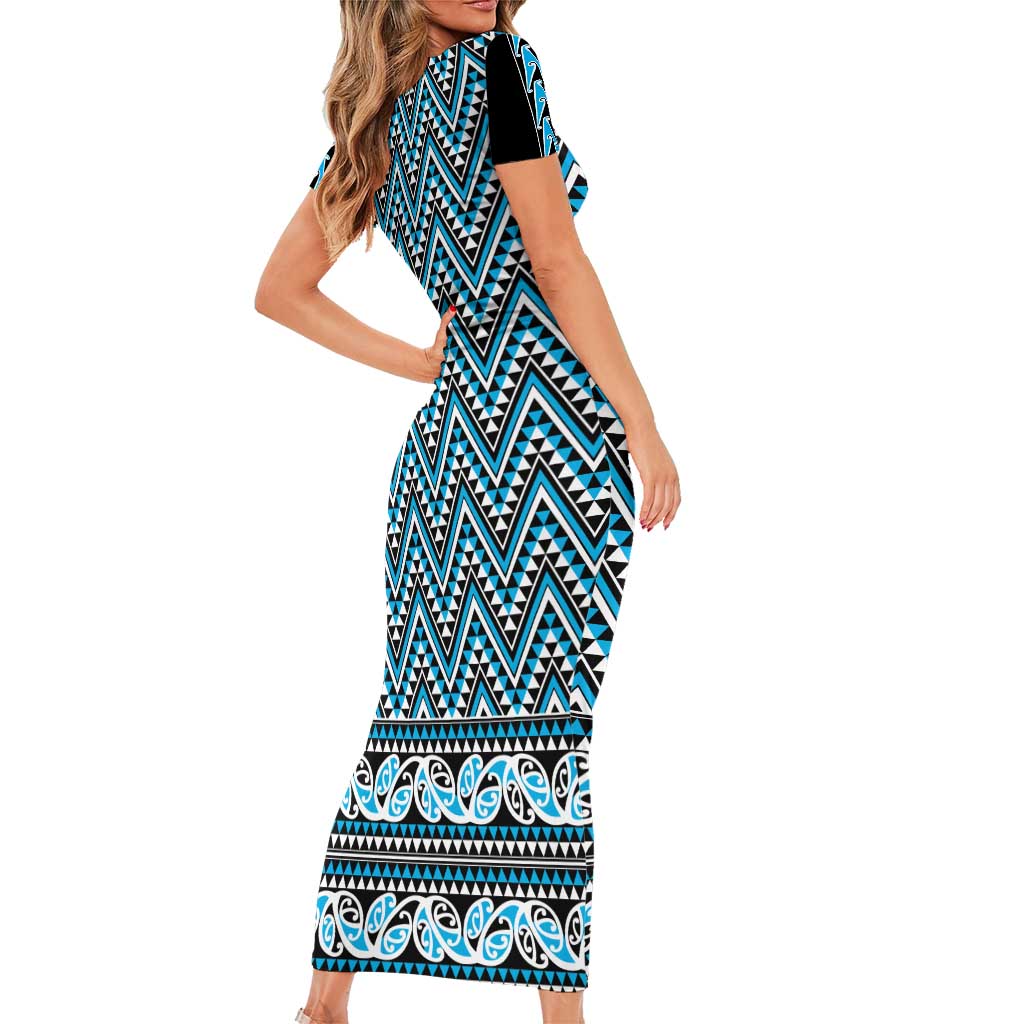 New Zealand Maori Niho Taniwha Family Matching Short Sleeve Bodycon Dress and Hawaiian Shirt Kikorangi Mangopare and Puhoro Pattern LT9 - Polynesian Pride