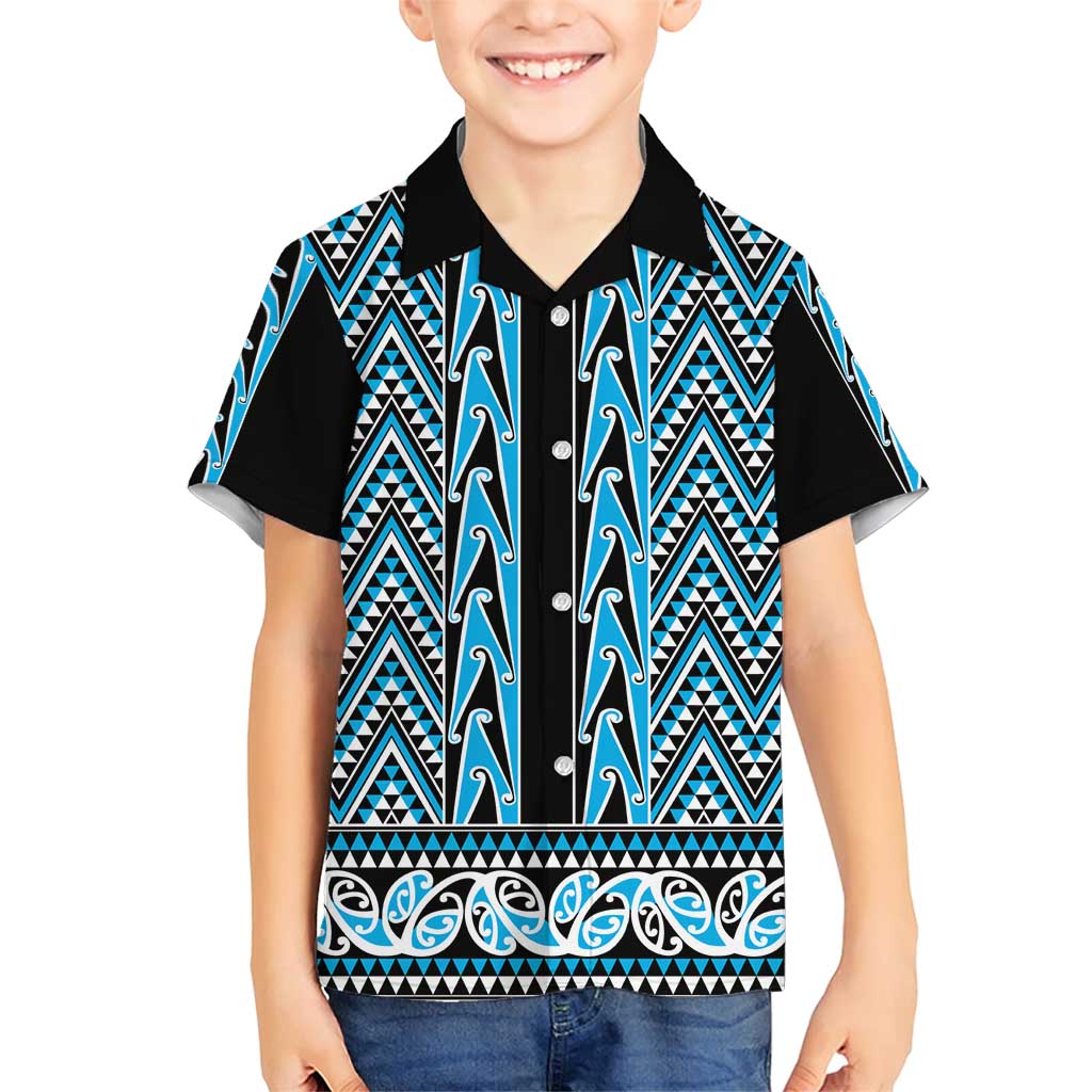 New Zealand Maori Niho Taniwha Family Matching Short Sleeve Bodycon Dress and Hawaiian Shirt Kikorangi Mangopare and Puhoro Pattern LT9 Son's Shirt Blue - Polynesian Pride
