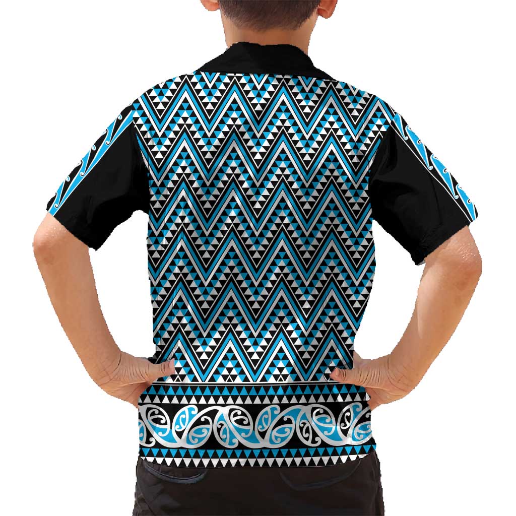 New Zealand Maori Niho Taniwha Family Matching Summer Maxi Dress and Hawaiian Shirt Kikorangi Mangopare and Puhoro Pattern LT9 - Polynesian Pride