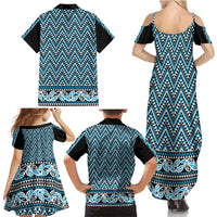 New Zealand Maori Niho Taniwha Family Matching Summer Maxi Dress and Hawaiian Shirt Kikorangi Mangopare and Puhoro Pattern LT9 - Polynesian Pride