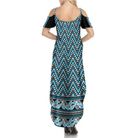 New Zealand Maori Niho Taniwha Family Matching Summer Maxi Dress and Hawaiian Shirt Kikorangi Mangopare and Puhoro Pattern LT9 - Polynesian Pride