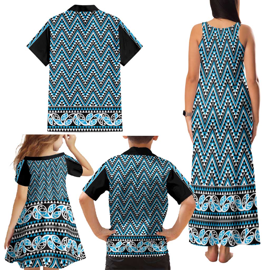 New Zealand Maori Niho Taniwha Family Matching Tank Maxi Dress and Hawaiian Shirt Kikorangi Mangopare and Puhoro Pattern LT9 - Polynesian Pride