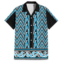 New Zealand Maori Niho Taniwha Family Matching Tank Maxi Dress and Hawaiian Shirt Kikorangi Mangopare and Puhoro Pattern LT9 Dad's Shirt - Short Sleeve Blue - Polynesian Pride