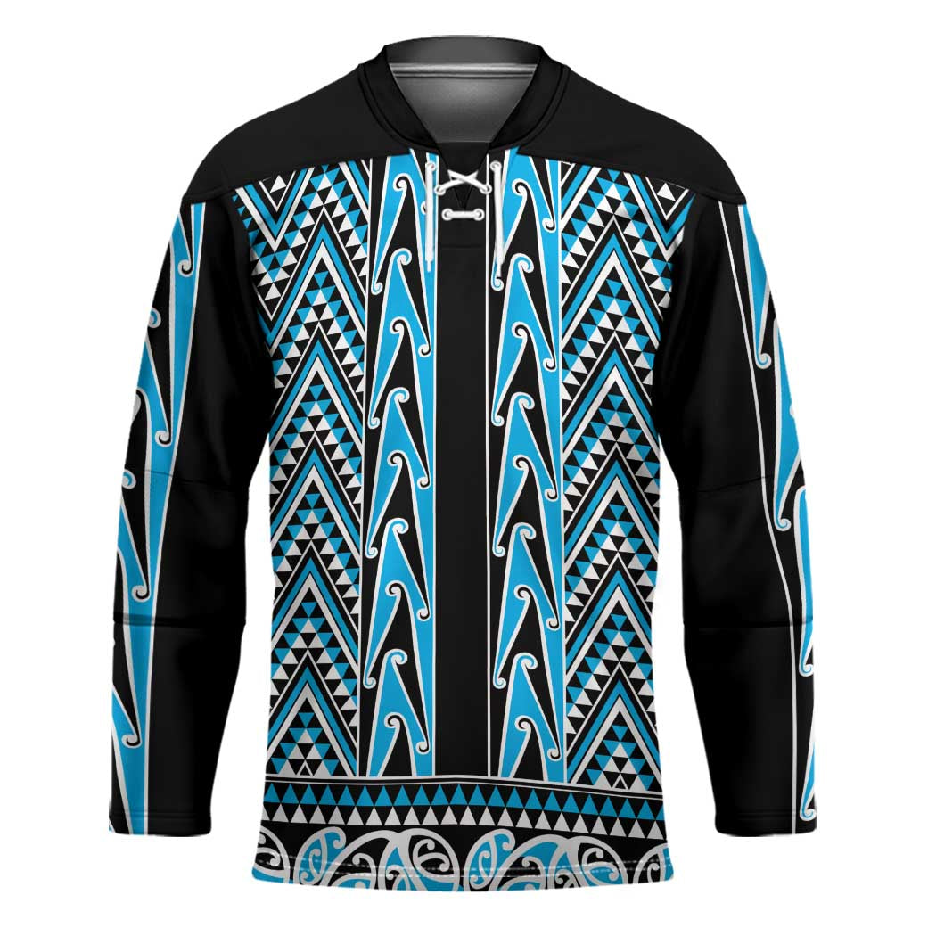 New Zealand Maori Niho Taniwha Hockey Jersey Kikorangi Mangopare and Puhoro Pattern - Polynesian Pride