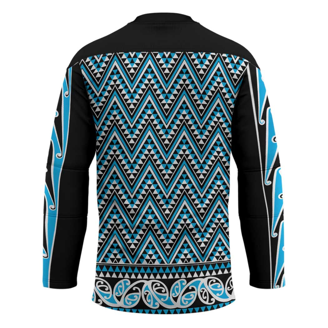 New Zealand Maori Niho Taniwha Hockey Jersey Kikorangi Mangopare and Puhoro Pattern - Polynesian Pride