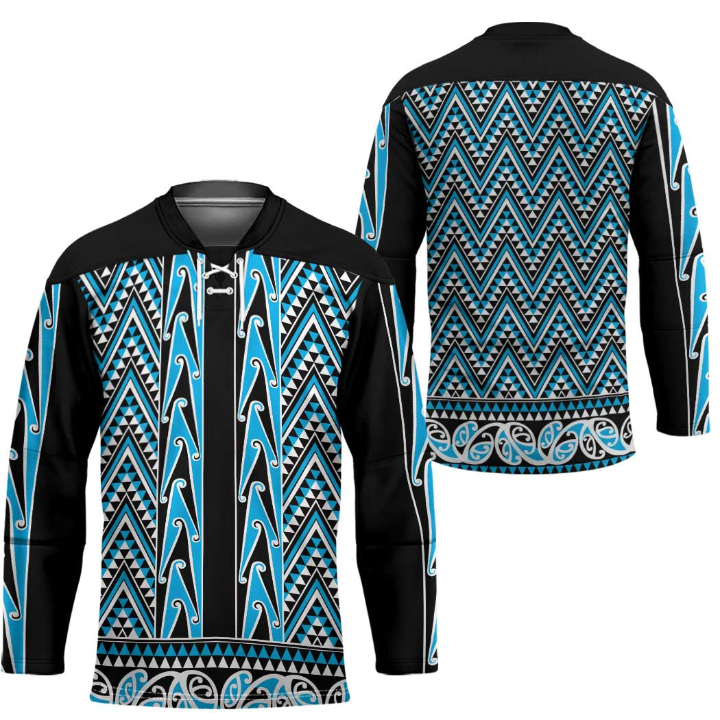 New Zealand Maori Niho Taniwha Hockey Jersey Kikorangi Mangopare and Puhoro Pattern - Polynesian Pride