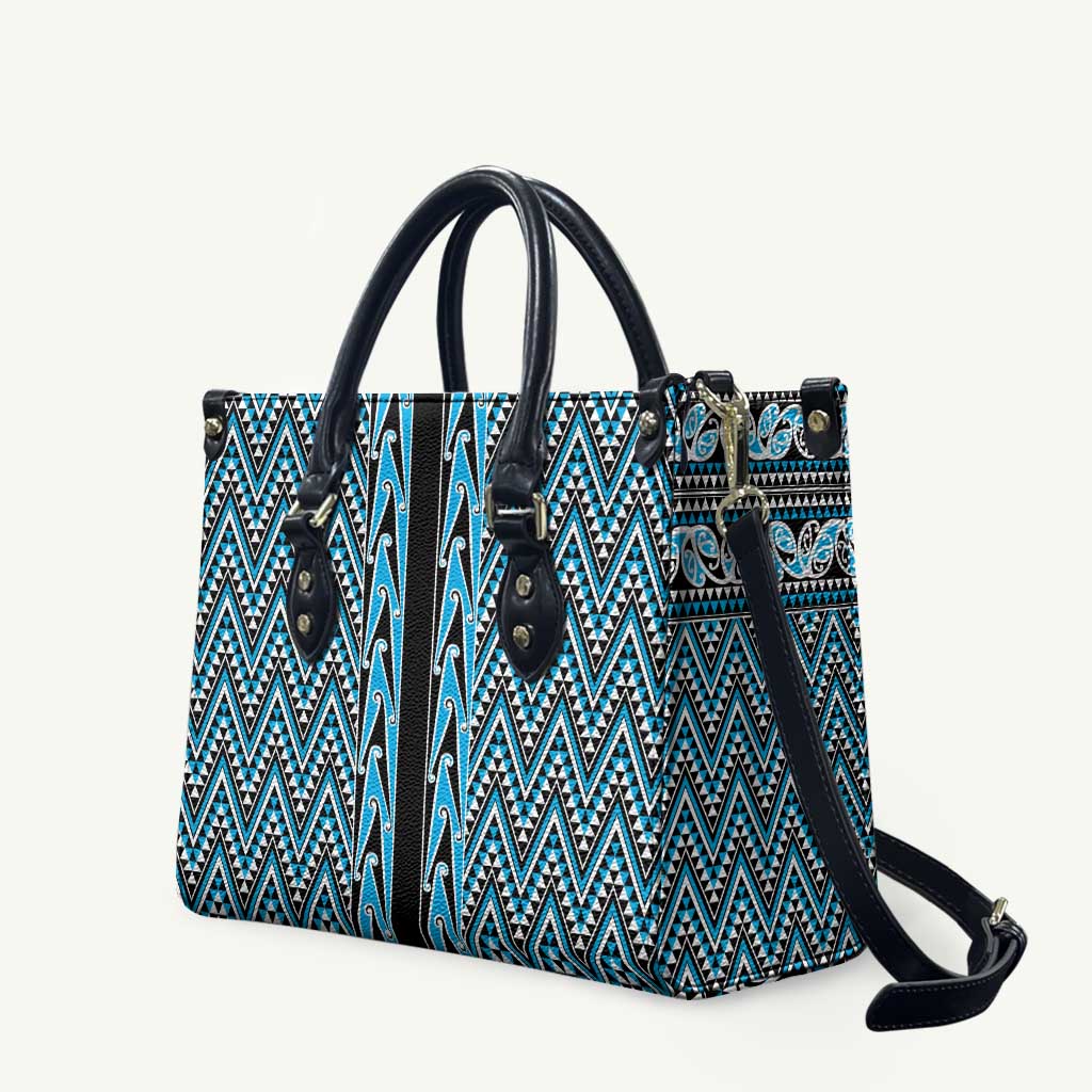 New Zealand Maori Niho Taniwha Leather Bag Kikorangi Mangopare and Puhoro Pattern - Polynesian Pride