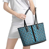 New Zealand Maori Niho Taniwha Leather Tote Bag Kikorangi Mangopare and Puhoro Pattern