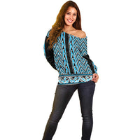 New Zealand Maori Niho Taniwha Off Shoulder Sweater Kikorangi Mangopare and Puhoro Pattern LT9 - Polynesian Pride