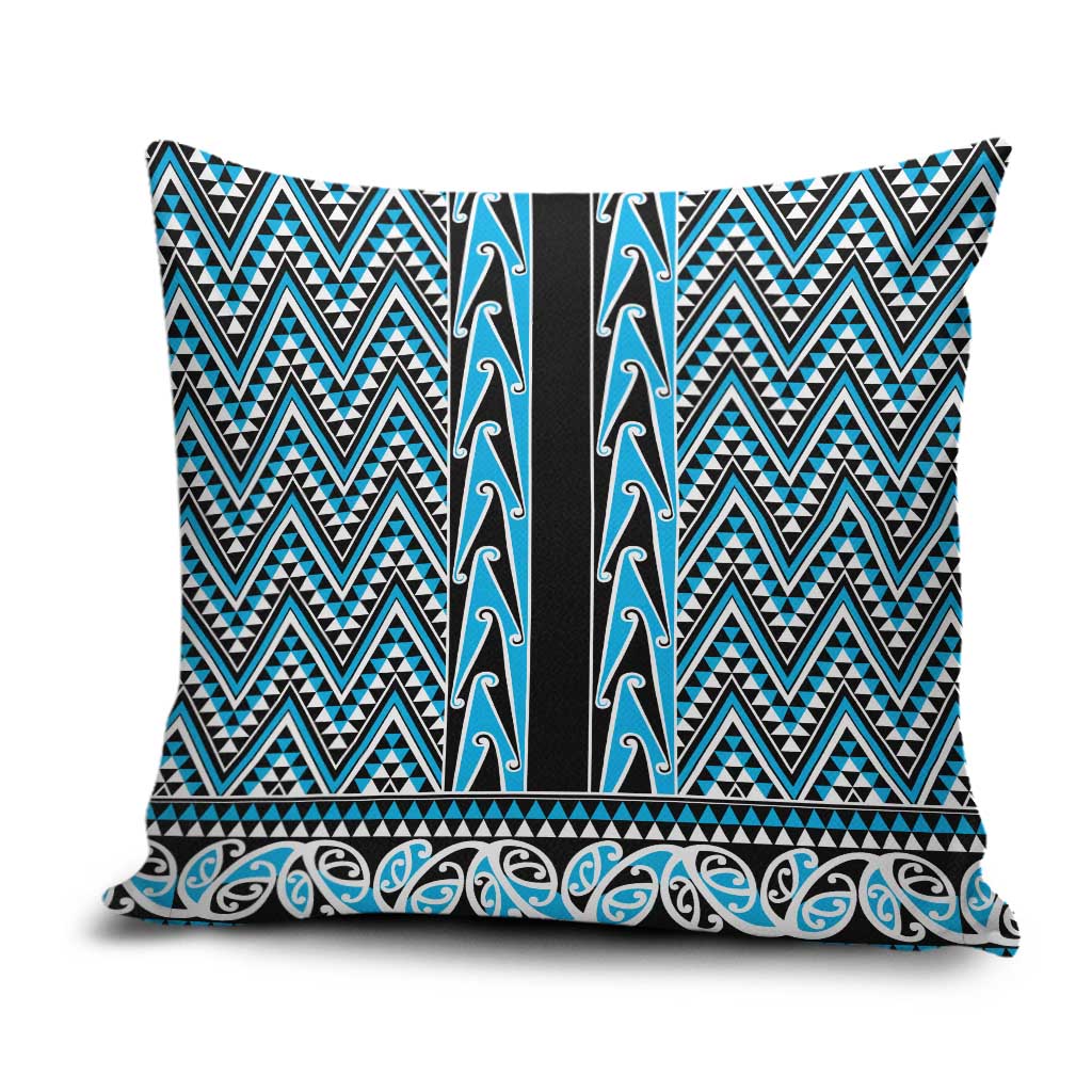 New Zealand Maori Niho Taniwha Pillow Cover Kikorangi Mangopare and Puhoro Pattern LT9 Blue - Polynesian Pride
