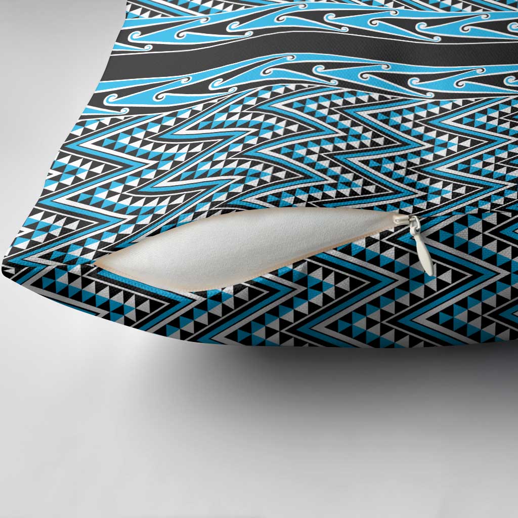 New Zealand Maori Niho Taniwha Pillow Cover Kikorangi Mangopare and Puhoro Pattern - Polynesian Pride