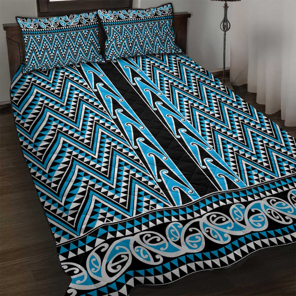 New Zealand Maori Niho Taniwha Quilt Bed Set Kikorangi Mangopare and Puhoro Pattern LT9 Blue - Polynesian Pride
