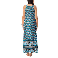 New Zealand Maori Niho Taniwha Tank Maxi Dress Kikorangi Mangopare and Puhoro Pattern