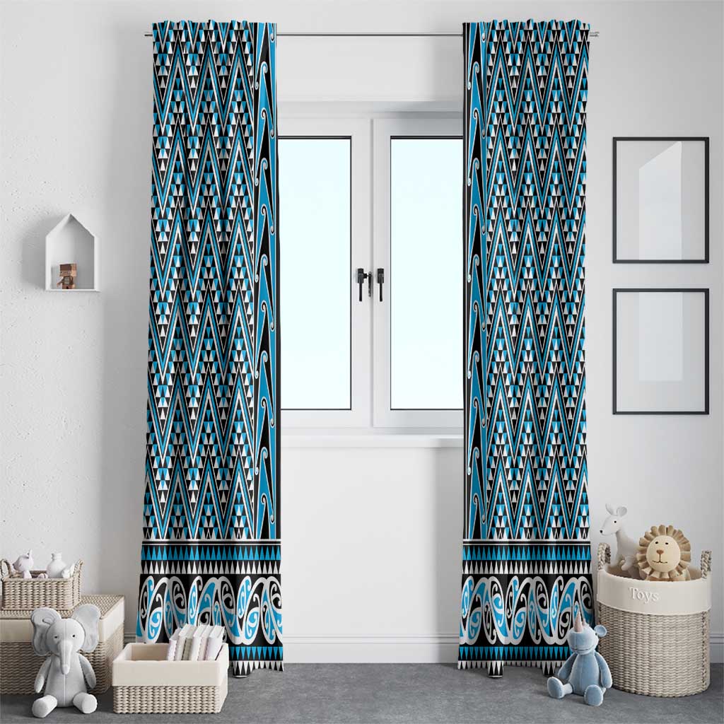 New Zealand Maori Niho Taniwha Window Curtain Kikorangi Mangopare and Puhoro Pattern