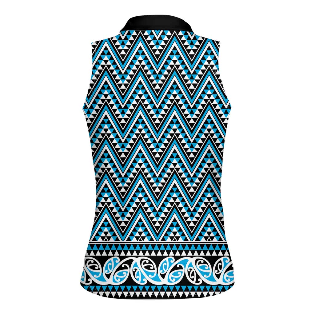 New Zealand Maori Niho Taniwha Women Sleeveless Polo Shirt Kikorangi Mangopare and Puhoro Pattern LT9 - Polynesian Pride