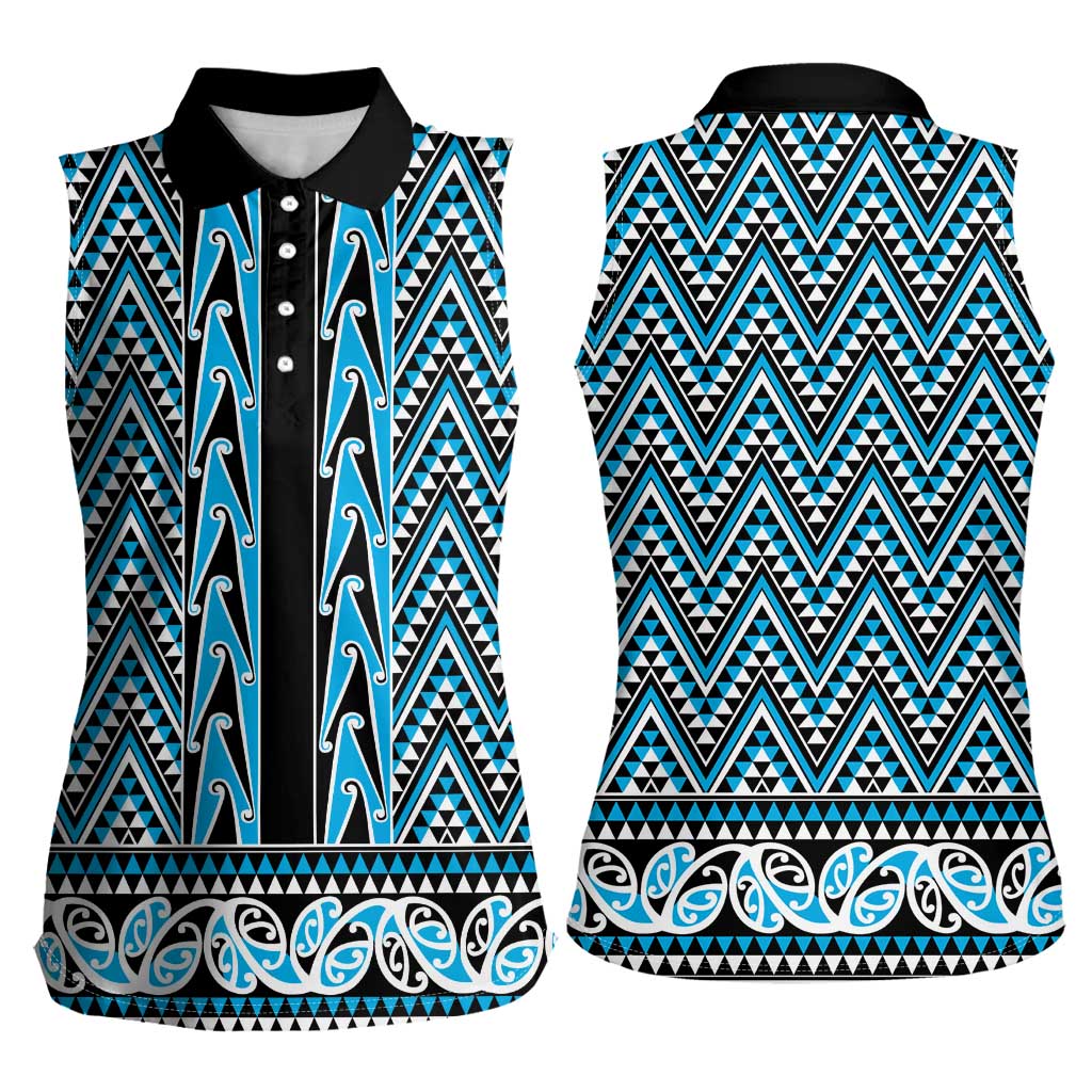 New Zealand Maori Niho Taniwha Women Sleeveless Polo Shirt Kikorangi Mangopare and Puhoro Pattern LT9 - Polynesian Pride