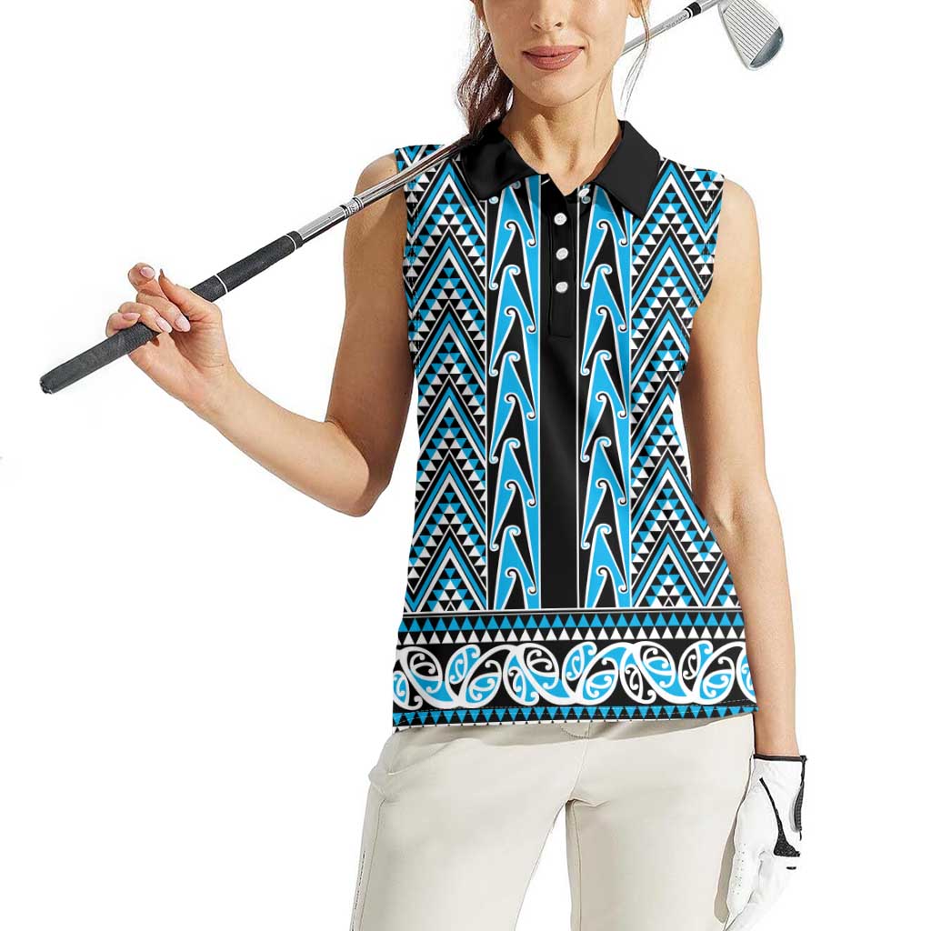 New Zealand Maori Niho Taniwha Women Sleeveless Polo Shirt Kikorangi Mangopare and Puhoro Pattern LT9 - Polynesian Pride