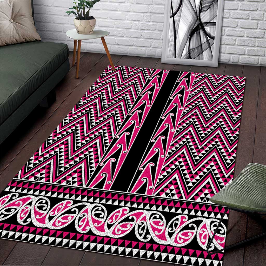 New Zealand Maori Niho Taniwha Area Rug Mawhero Mangopare and Puhoro Pattern LT9 Pink - Polynesian Pride